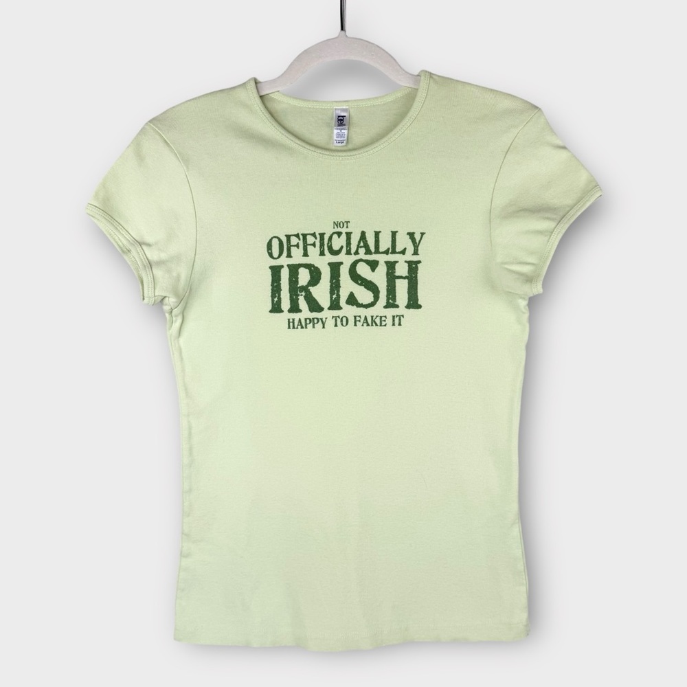 Bella St Patrick’s Day Tee L Green Short Sleeve Funny Sarcastic Not Irish Y2K
